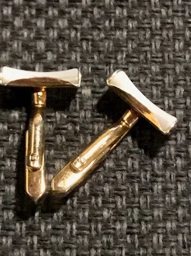 Vintage Manschettenknöpfe Gold mit Perlmutt – elegante schmale Herren Accessoires