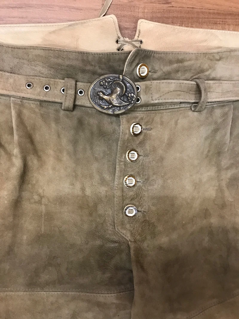 Vintage Lederhose Herren lang Gr. 64 – Durner Memmingen Trachtenhose braun mit Gürtel