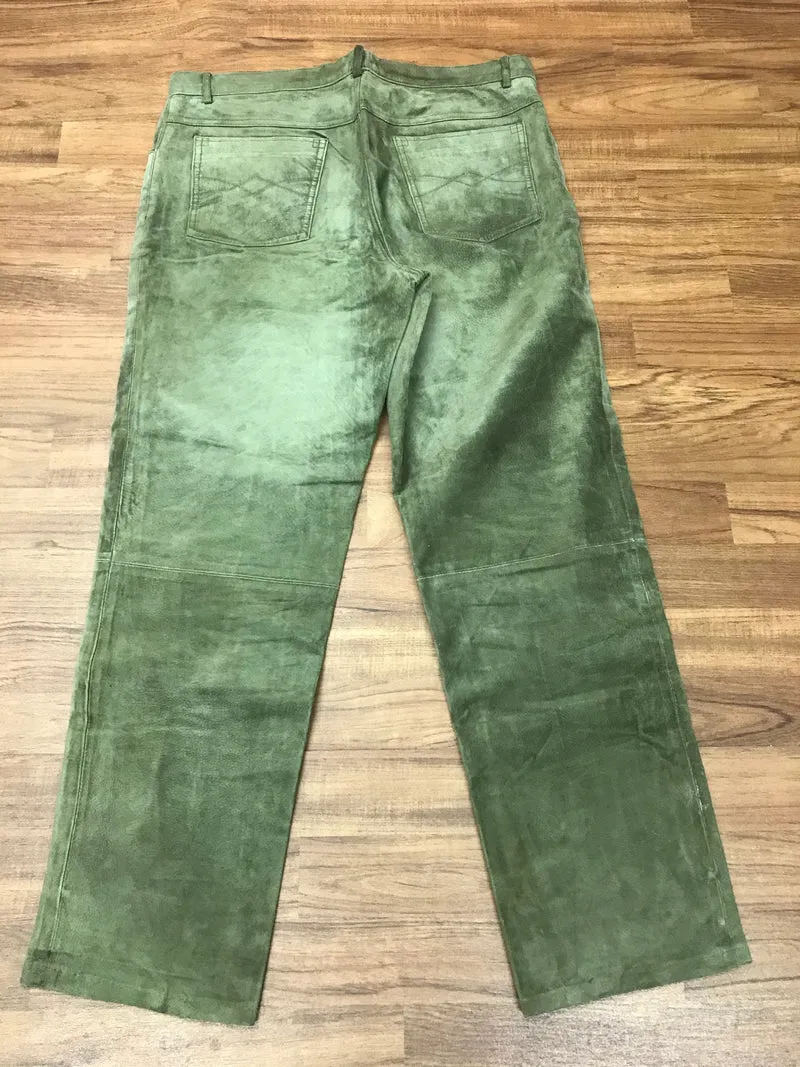 Vintage Trachtenlederhose Herren Grün Echtleder Lang Größe 54 1990er