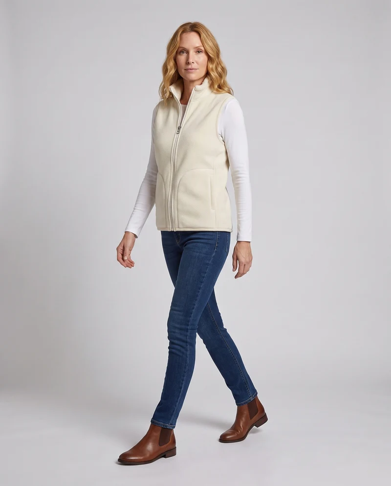 Damen Kuschelige Microfleece-Weste mit hochschließendem Kragen und konturierten Fronttaschen Nord Taschen