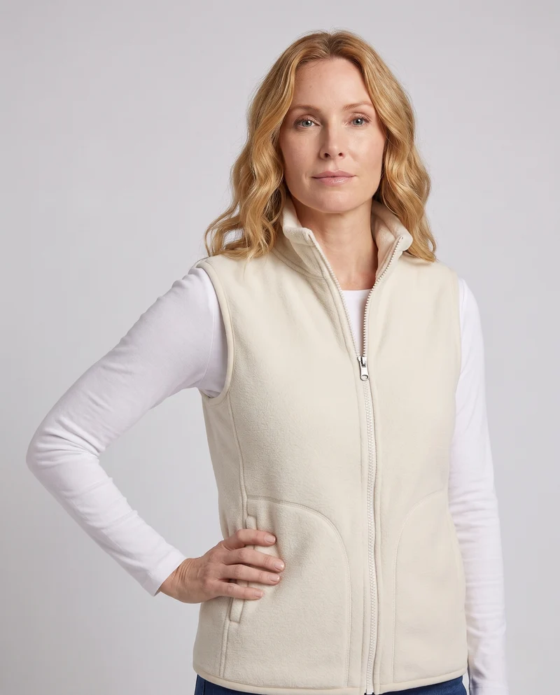 Damen Kuschelige Microfleece-Weste mit hochschließendem Kragen und konturierten Fronttaschen Nord Taschen
