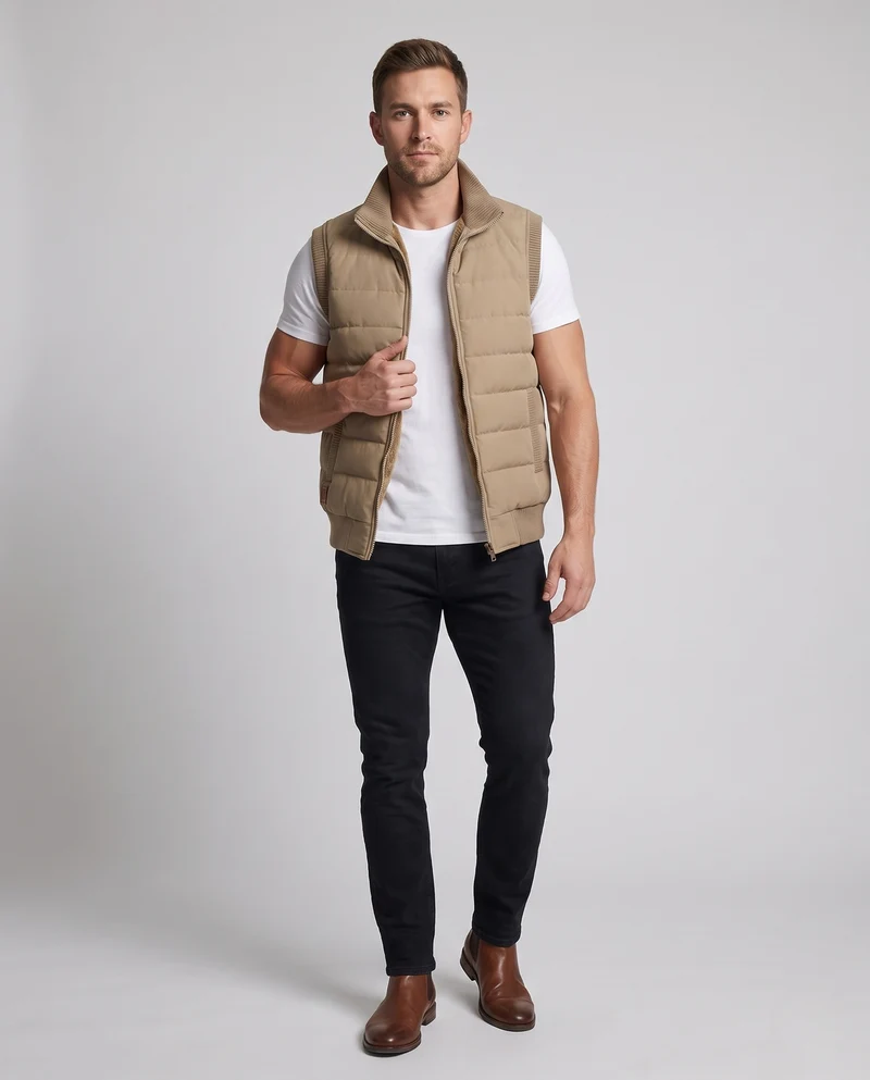 Herren Ärmellose Thermo‑Steppweste mit extra dicker Teddyfleece‑Innenlage und Windschutzkragen Nord Taschen