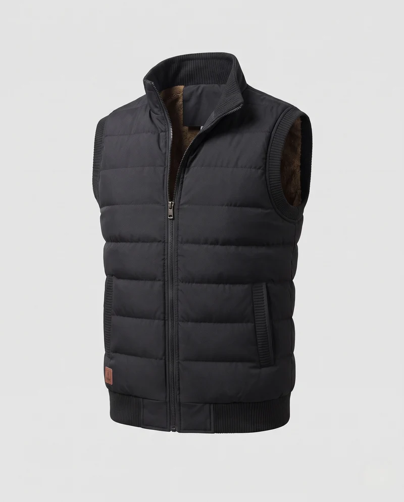 Herren Ärmellose Thermo‑Steppweste mit extra dicker Teddyfleece‑Innenlage und Windschutzkragen Nord Taschen