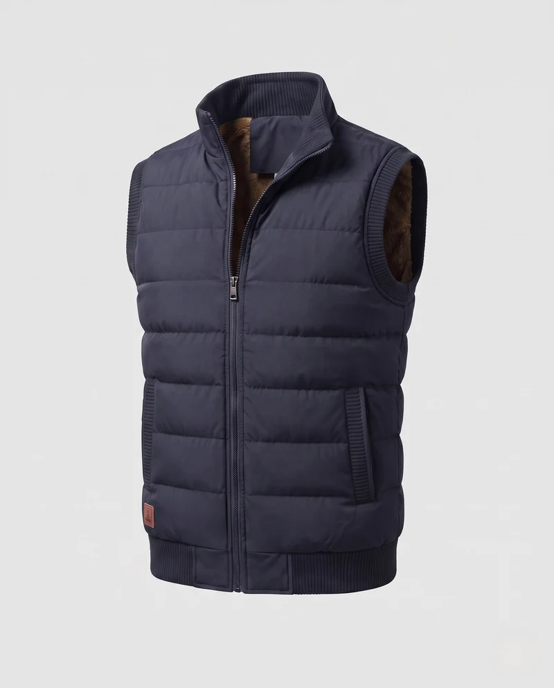 Herren Ärmellose Thermo‑Steppweste mit extra dicker Teddyfleece‑Innenlage und Windschutzkragen Nord Taschen
