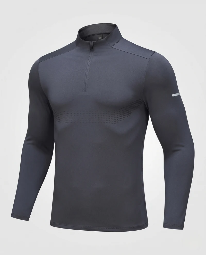 Herren Atmungsaktives Kompressions-Langarm-Trainingsshirt mit Halb-Reißverschluss und Belüftungszonen Nord Taschen