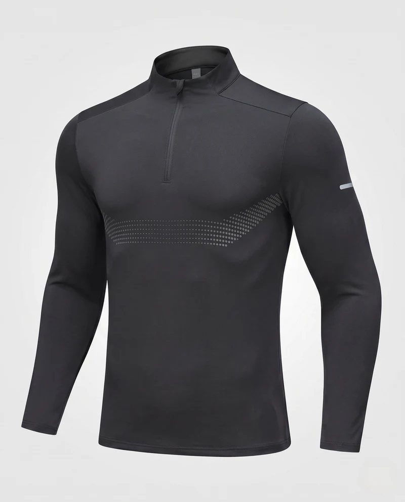 Herren Atmungsaktives Kompressions-Langarm-Trainingsshirt mit Halb-Reißverschluss und Belüftungszonen Nord Taschen