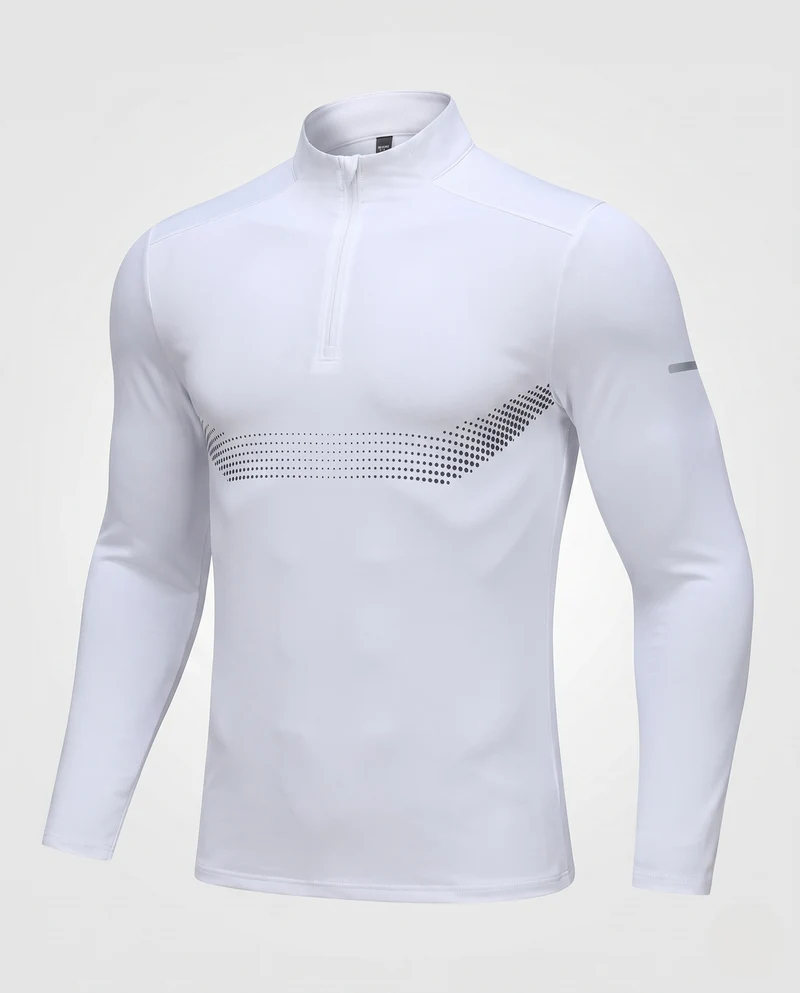 Herren Atmungsaktives Kompressions-Langarm-Trainingsshirt mit Halb-Reißverschluss und Belüftungszonen Nord Taschen