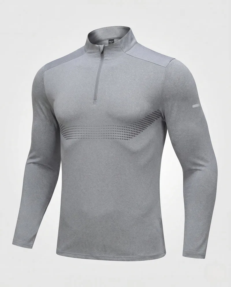 Herren Atmungsaktives Kompressions-Langarm-Trainingsshirt mit Halb-Reißverschluss und Belüftungszonen Nord Taschen