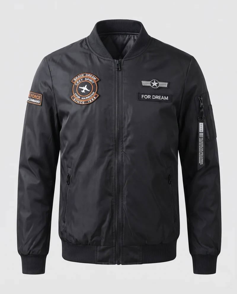 Herren Bomberjacke im Aviator-Style mit Badge‑Patches, Ärmeltasche und wärmender Steppfüllung Nord Taschen