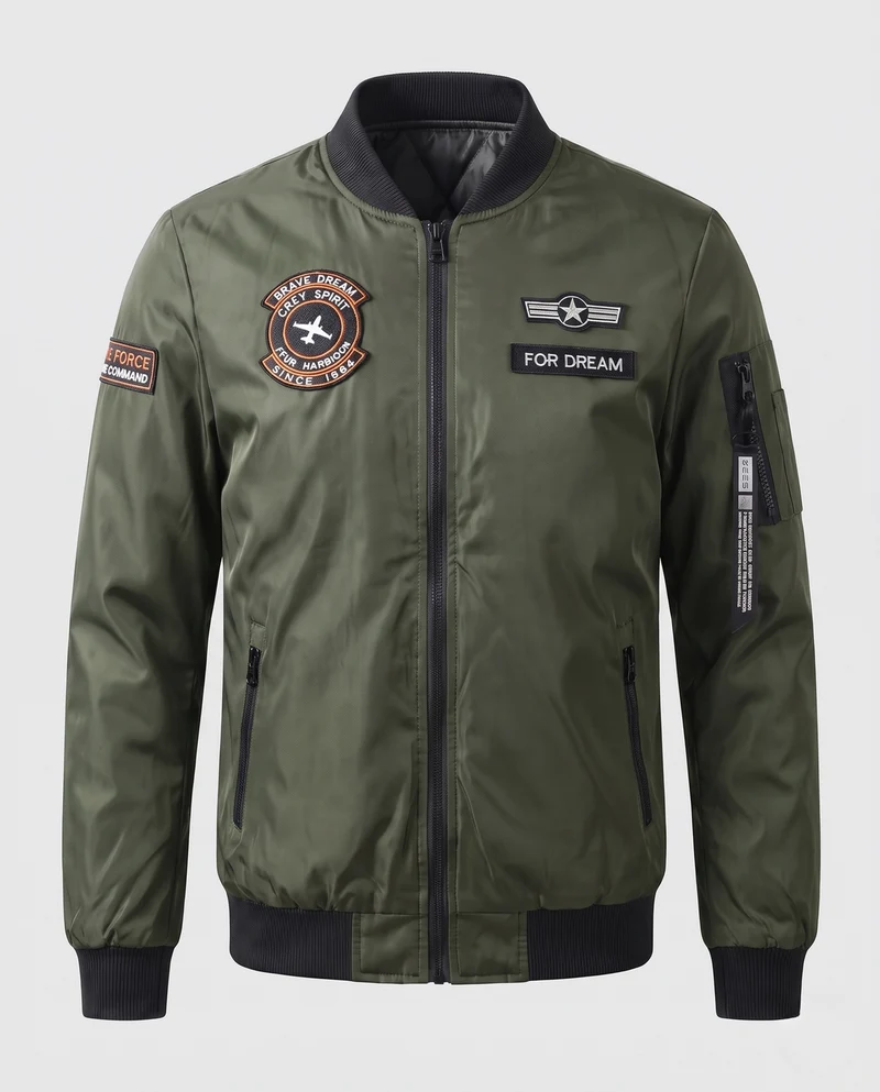 Herren Bomberjacke im Aviator-Style mit Badge‑Patches, Ärmeltasche und wärmender Steppfüllung Nord Taschen