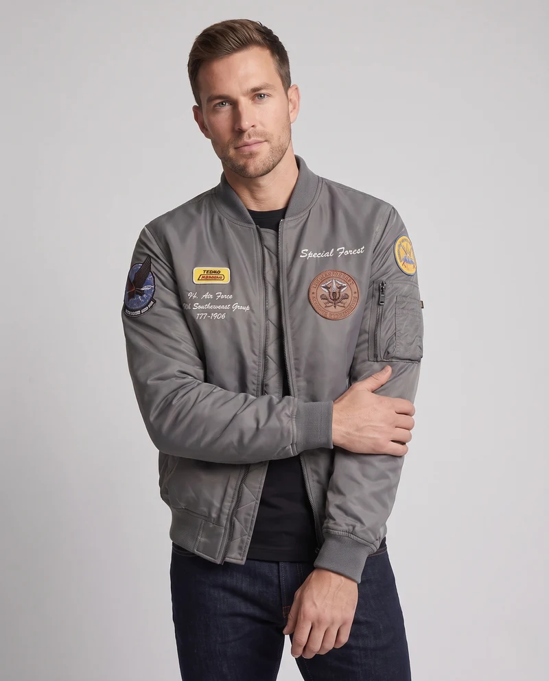 Herren Bomberjacke im Military-Stil mit Stick- und Patch-Details Nord Taschen