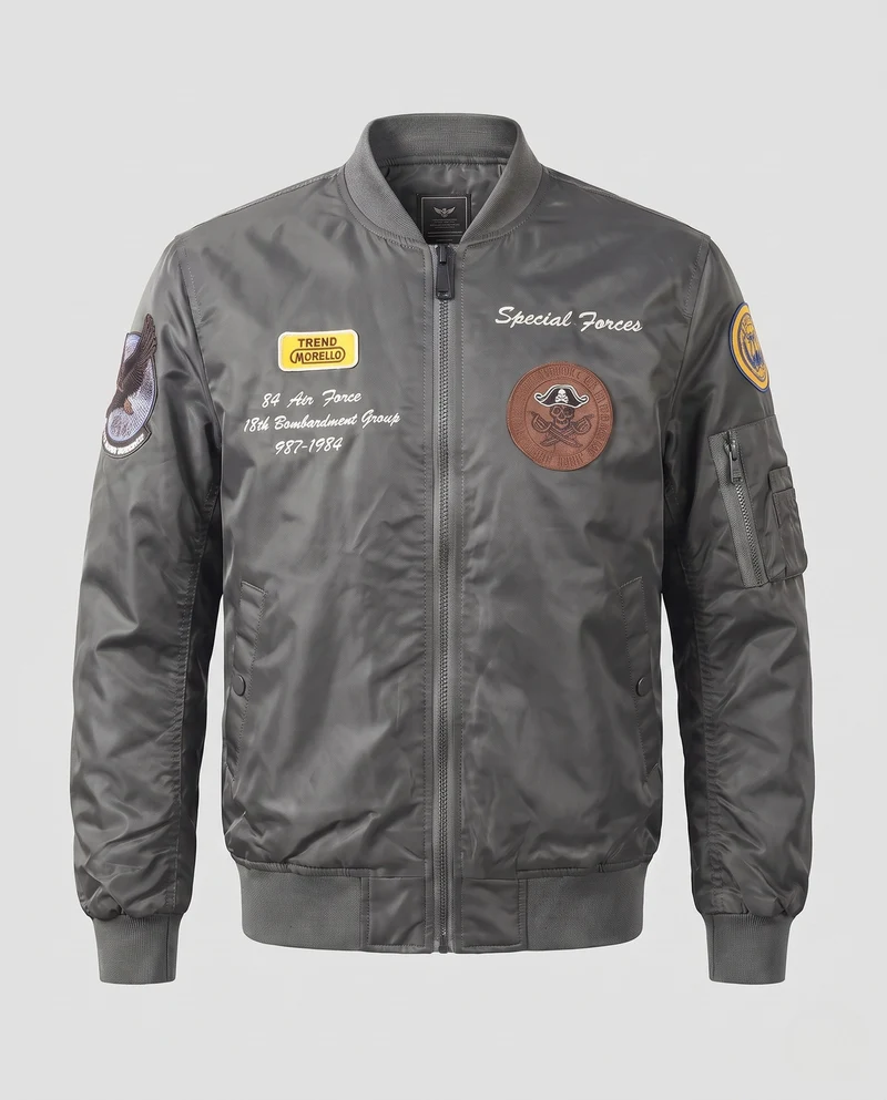 Herren Bomberjacke im Military-Stil mit Stick- und Patch-Details Nord Taschen