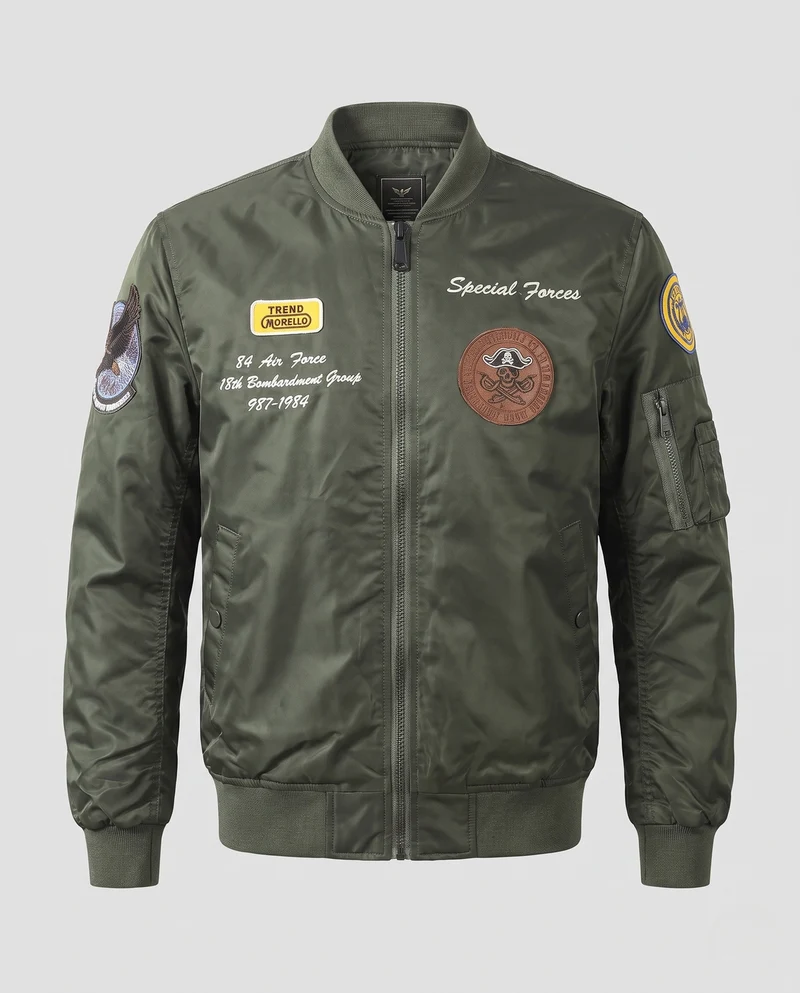 Herren Bomberjacke im Military-Stil mit Stick- und Patch-Details Nord Taschen