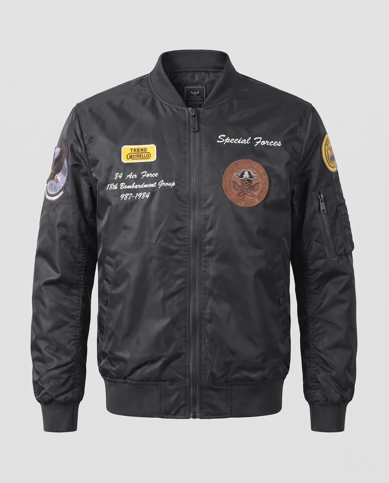 Herren Bomberjacke im Military-Stil mit Stick- und Patch-Details Nord Taschen