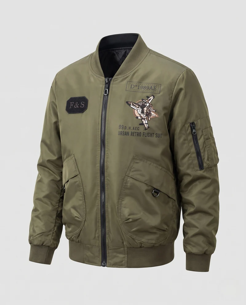 Herren Kurz geschnittene Flight-Bomberjacke mit Patches und Utility-Taschen Nord Taschen