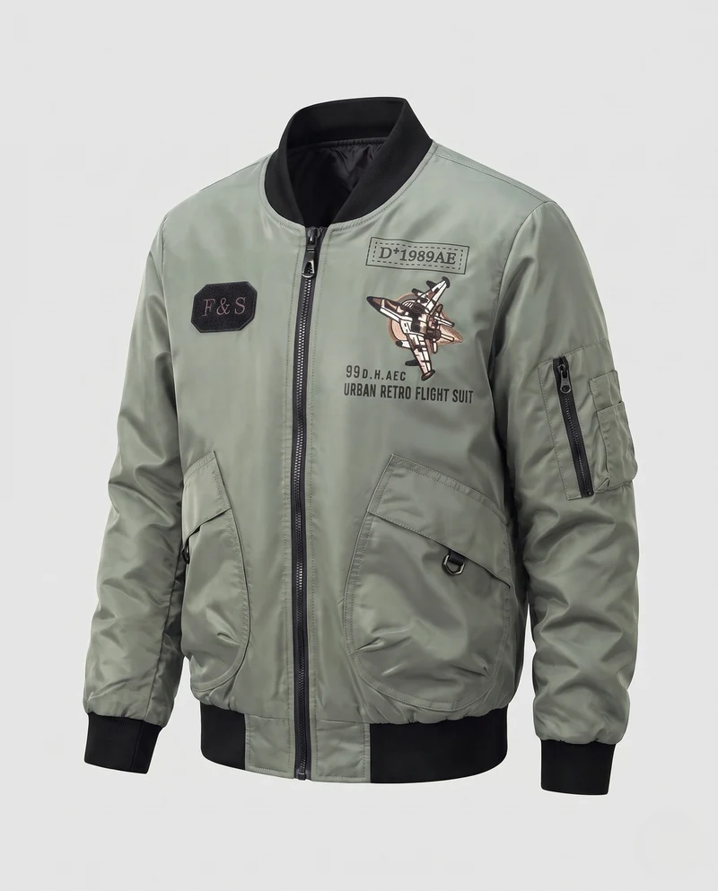 Herren Kurz geschnittene Flight-Bomberjacke mit Patches und Utility-Taschen Nord Taschen