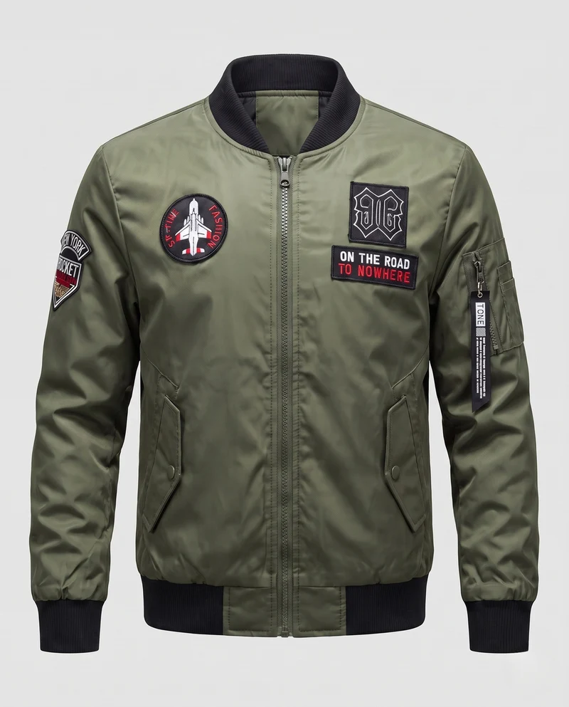Herren Kurze Bomberjacke mit Patch‑Applikationen, Nylon‑Obermaterial und gesteppter Innenfütterung Nord Taschen