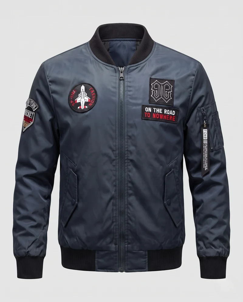 Herren Kurze Bomberjacke mit Patch‑Applikationen, Nylon‑Obermaterial und gesteppter Innenfütterung Nord Taschen