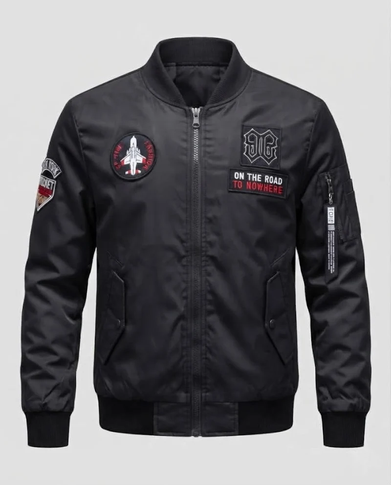 Herren Kurze Bomberjacke mit Patch‑Applikationen, Nylon‑Obermaterial und gesteppter Innenfütterung Nord Taschen