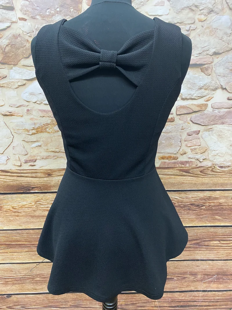Vintage Schößchenbluse Schwarz Gr. M – 50er Jahre Stil Peplum Top elegant