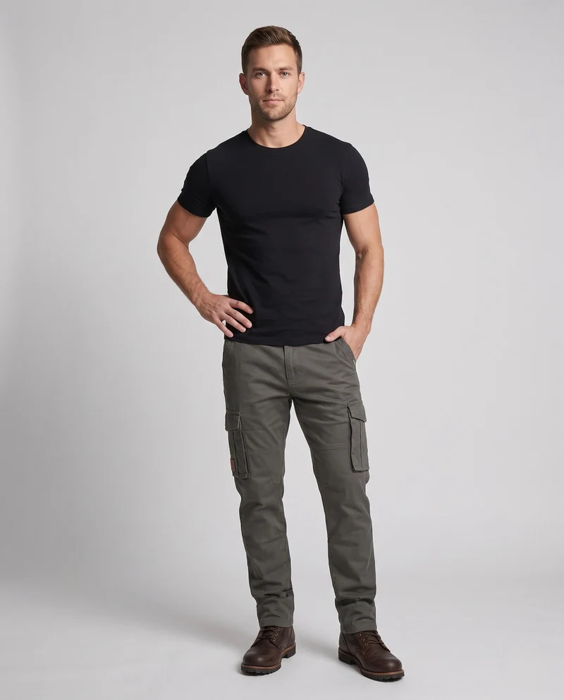 Herren Cargohose Slim-Fit Baumwoll-Canvas mit verstärkten Knien und Multifunktionstaschen Nord Taschen