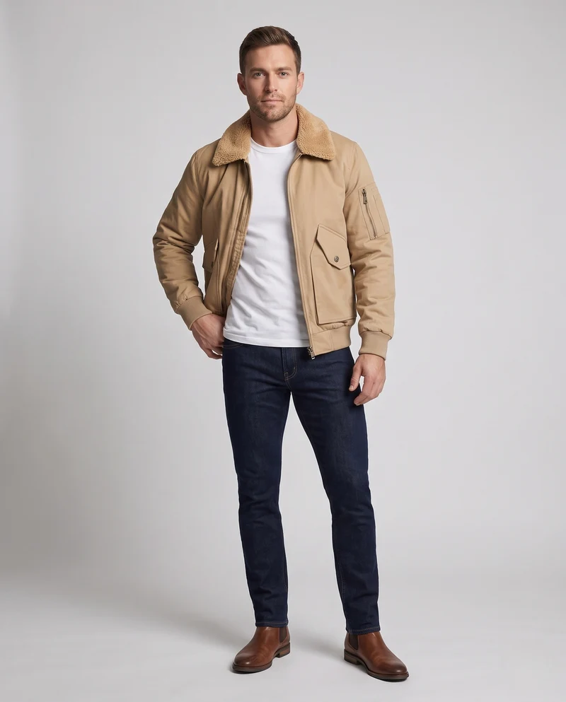 Herren Desert-Utility-Bomber mit gesteppter Thermofütterung und Faux-Fell-Kragen Nord Taschen