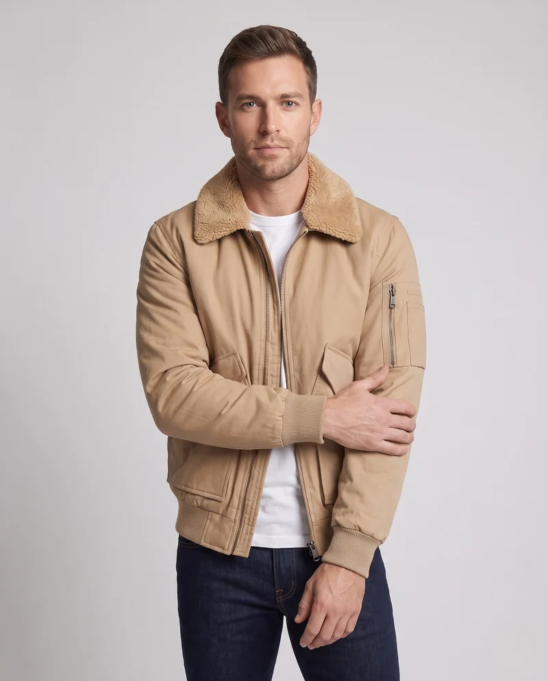 Herren Desert-Utility-Bomber mit gesteppter Thermofütterung und Faux-Fell-Kragen Nord Taschen