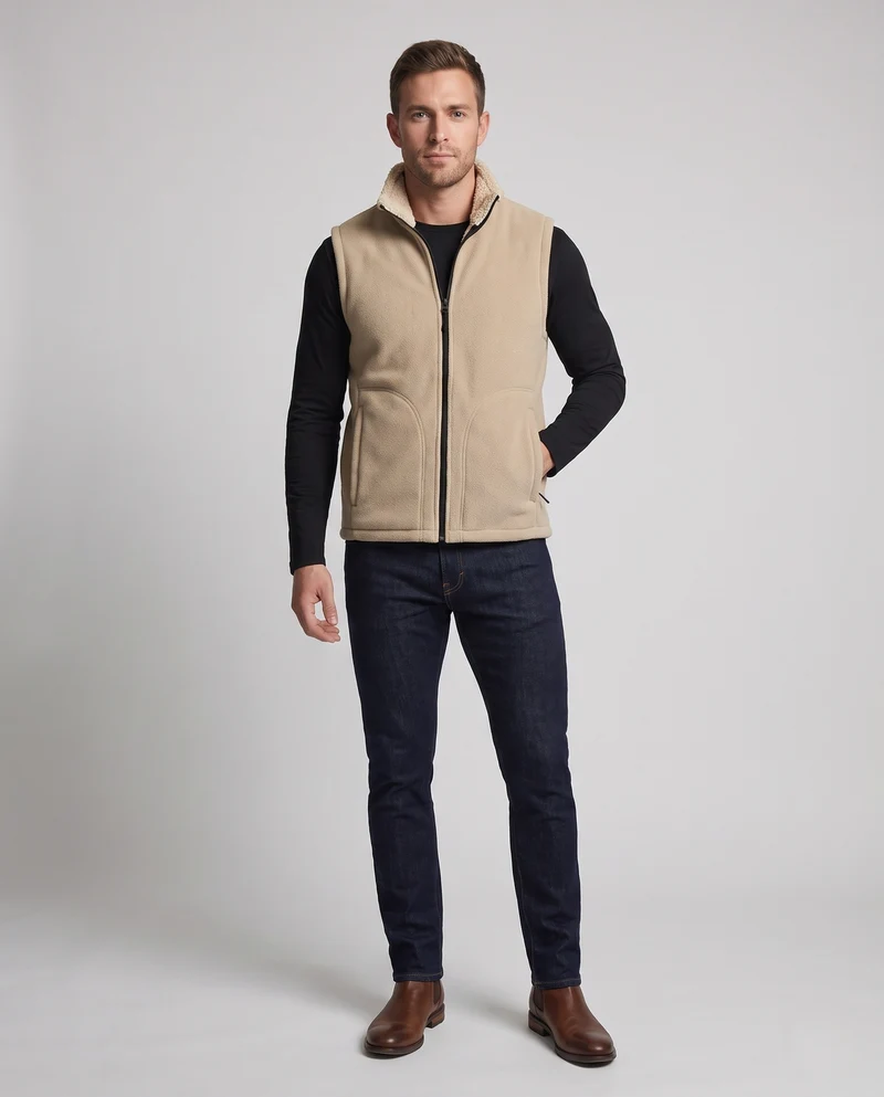 Herren Fleece-Isolationsweste mit kuscheligem Sherpa-Innenfutter und hochschließendem Stehkragen Nord Taschen