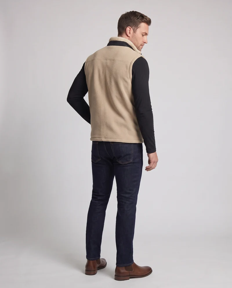 Herren Fleece-Isolationsweste mit kuscheligem Sherpa-Innenfutter und hochschließendem Stehkragen Nord Taschen