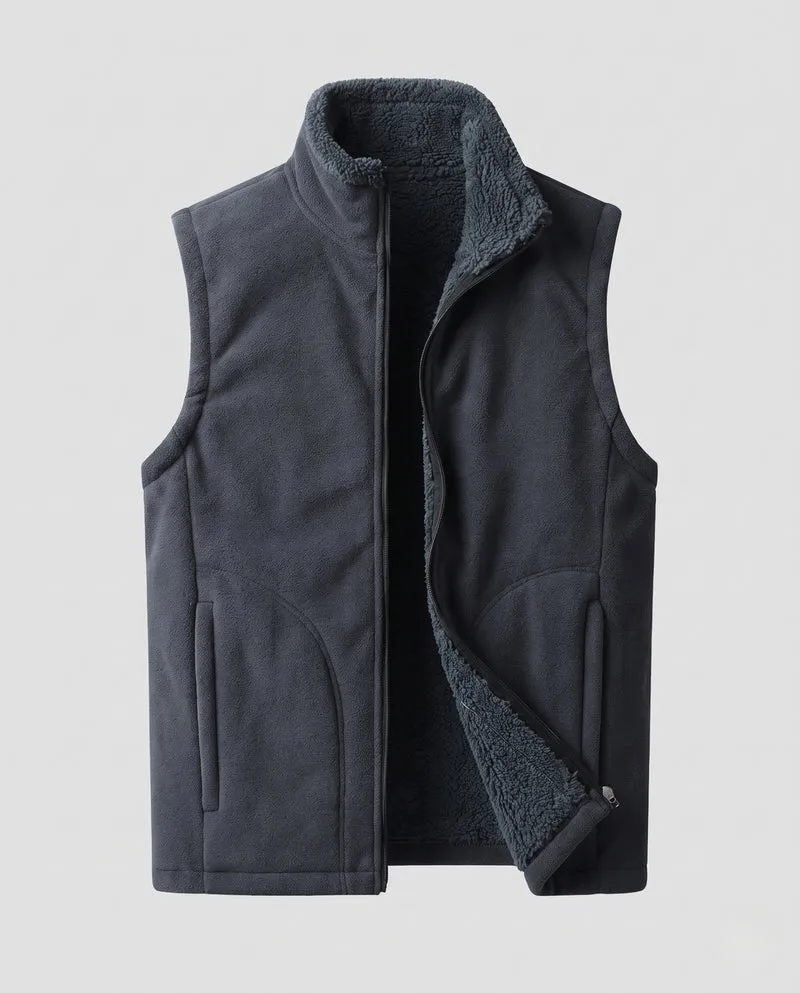 Herren Fleece-Isolationsweste mit kuscheligem Sherpa-Innenfutter und hochschließendem Stehkragen Nord Taschen