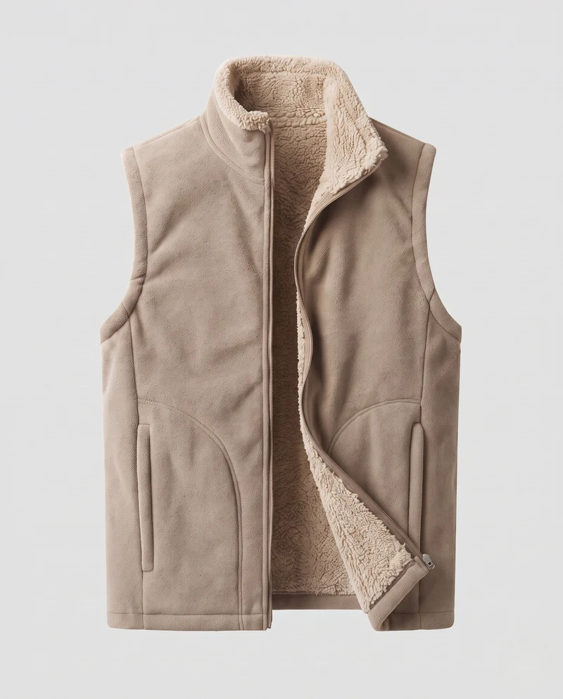 Herren Fleece-Isolationsweste mit kuscheligem Sherpa-Innenfutter und hochschließendem Stehkragen Nord Taschen