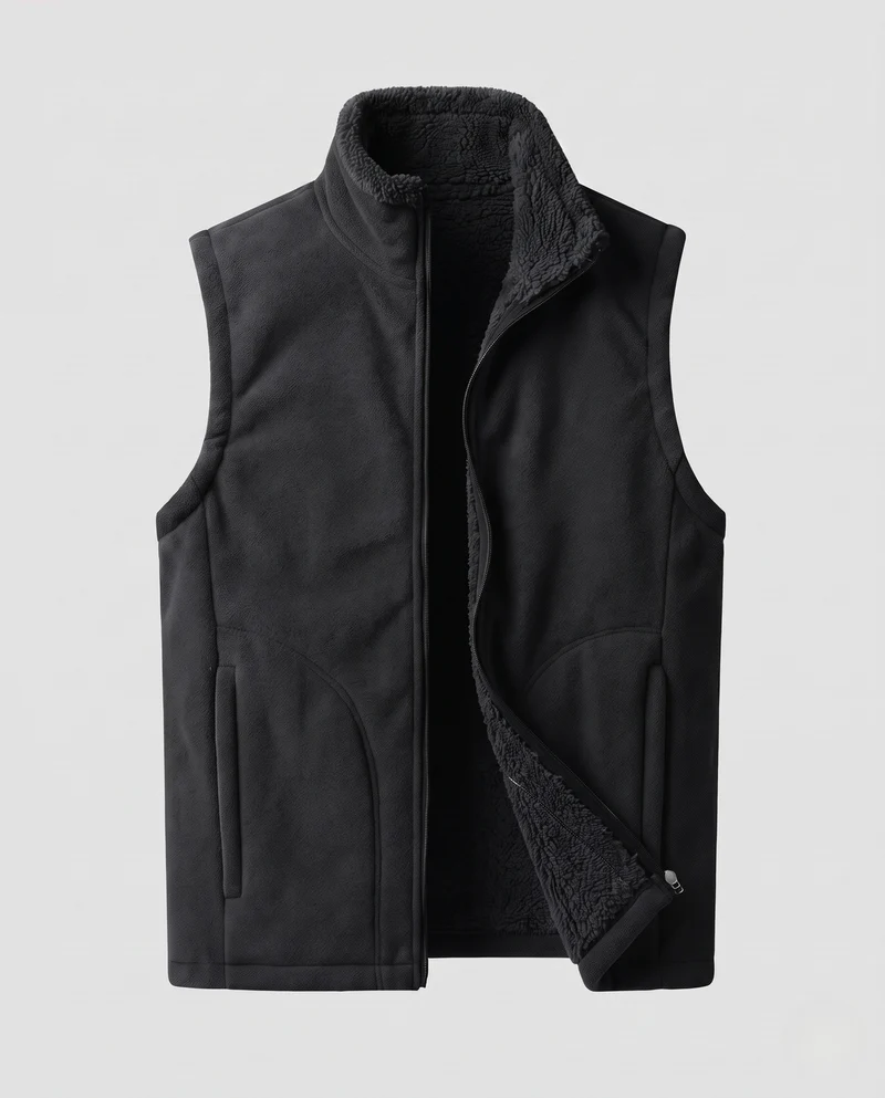 Herren Fleece-Isolationsweste mit kuscheligem Sherpa-Innenfutter und hochschließendem Stehkragen Nord Taschen