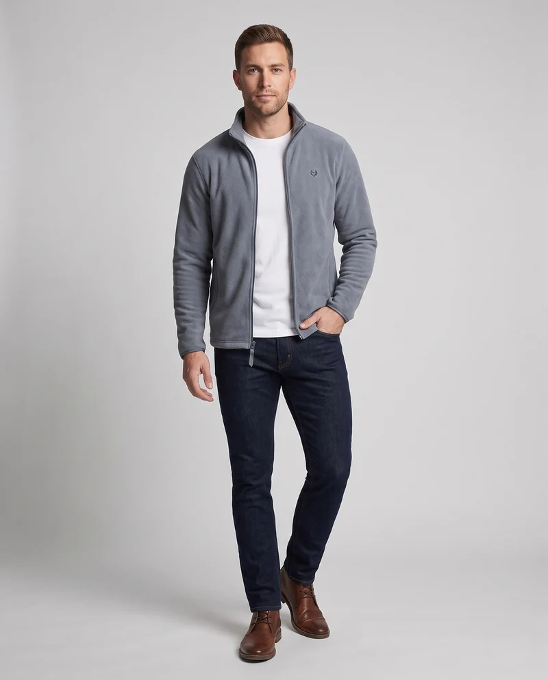 Herren Fleece-Reißverschlussjacke mit wärmender Teddy-Innenseite und Stehkragen Nord Taschen