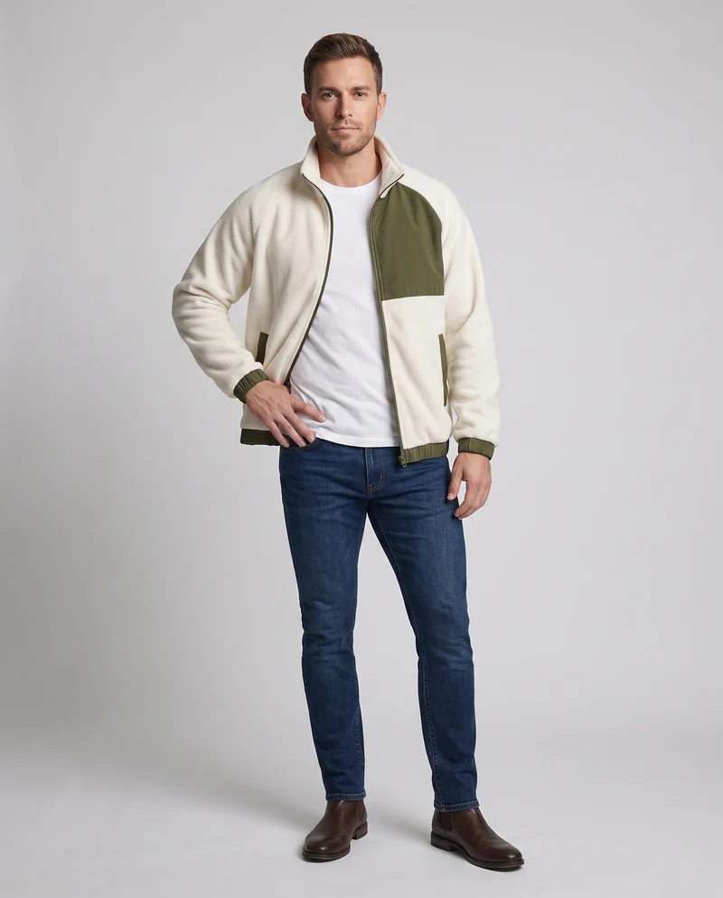 Herren Fleecejacke mit Nylonkontrastpaneel, Stehkragen und durchgehendem Reißverschluss Nord Taschen