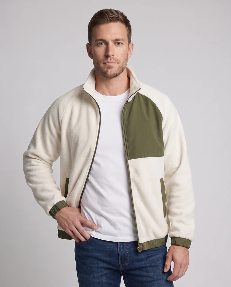 Herren Fleecejacke mit Nylonkontrastpaneel, Stehkragen und durchgehendem Reißverschluss Nord Taschen
