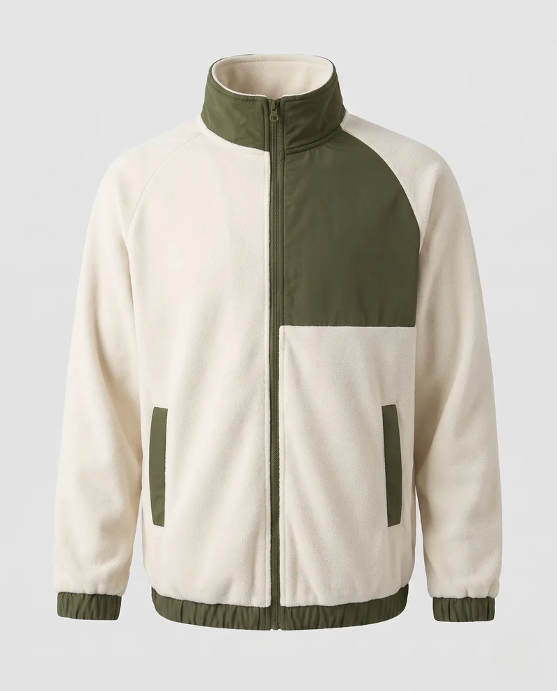 Herren Fleecejacke mit Nylonkontrastpaneel, Stehkragen und durchgehendem Reißverschluss Nord Taschen