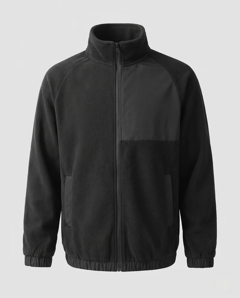 Herren Fleecejacke mit Nylonkontrastpaneel, Stehkragen und durchgehendem Reißverschluss Nord Taschen