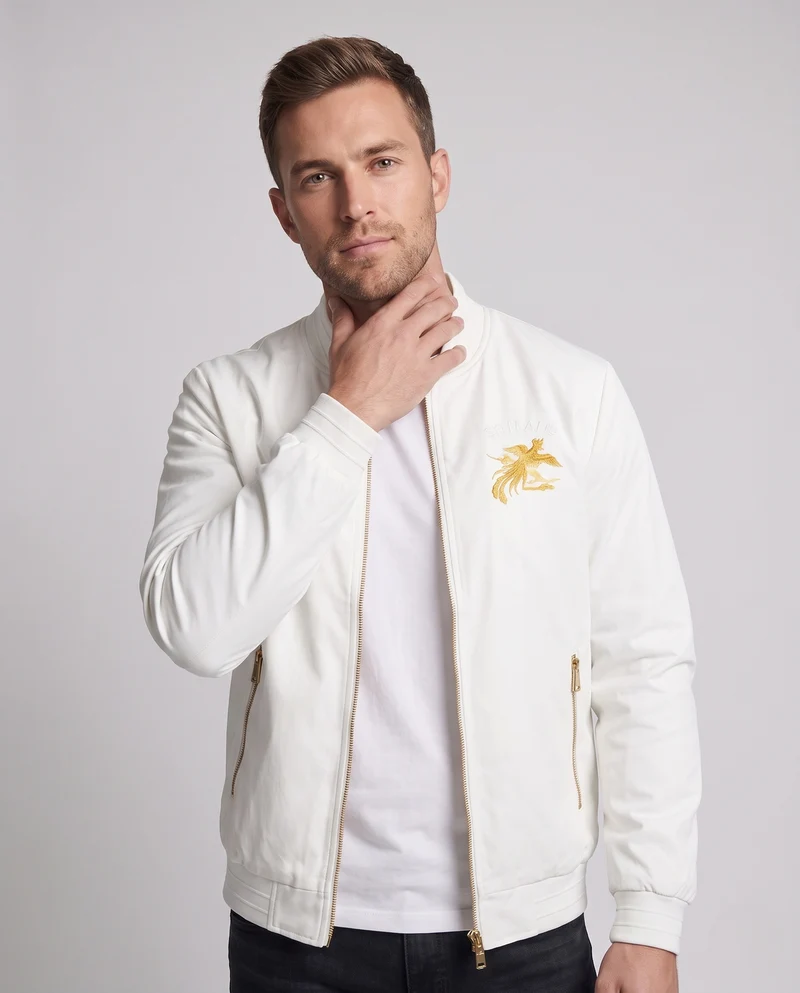 Herren Leichte Bomberjacke mit goldbesticktem Emblem und Reißverschlusstaschen Nord Taschen