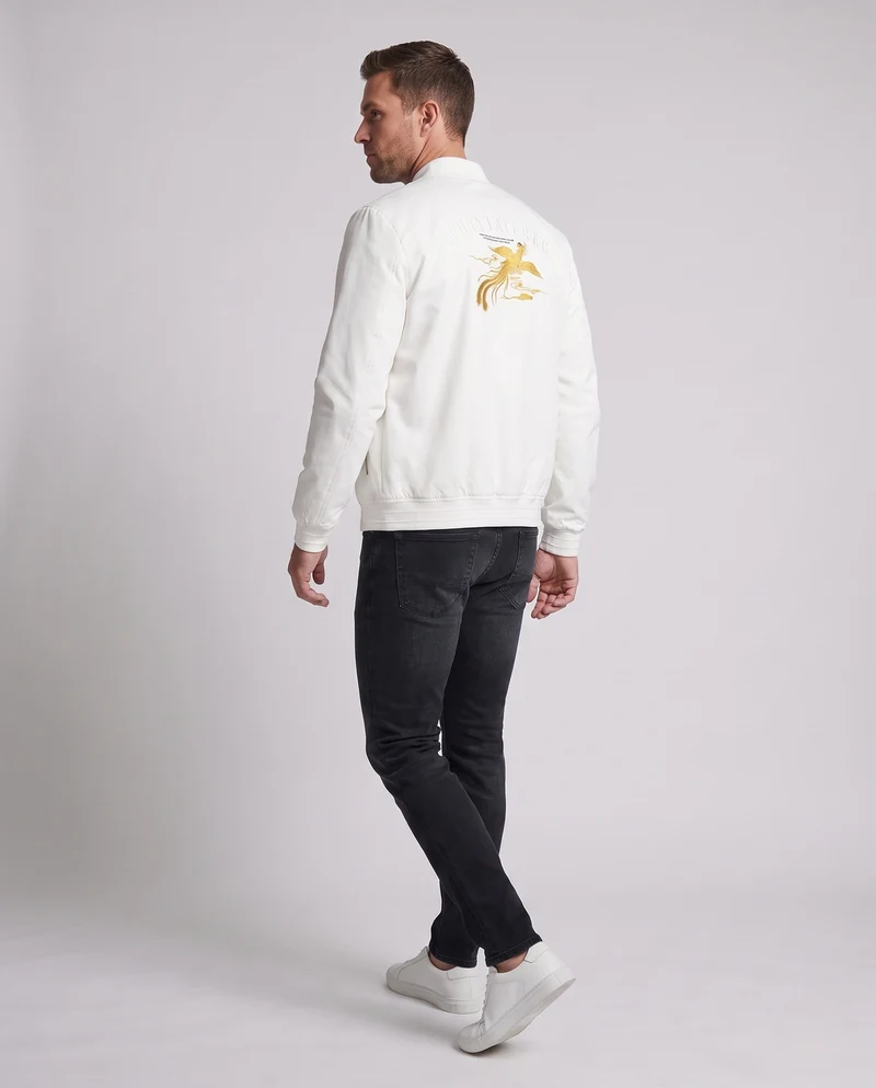 Herren Leichte Bomberjacke mit goldbesticktem Emblem und Reißverschlusstaschen Nord Taschen