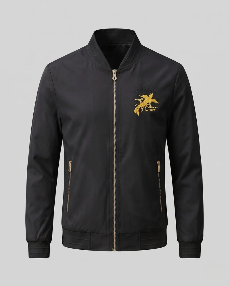 Herren Leichte Bomberjacke mit goldbesticktem Emblem und Reißverschlusstaschen Nord Taschen