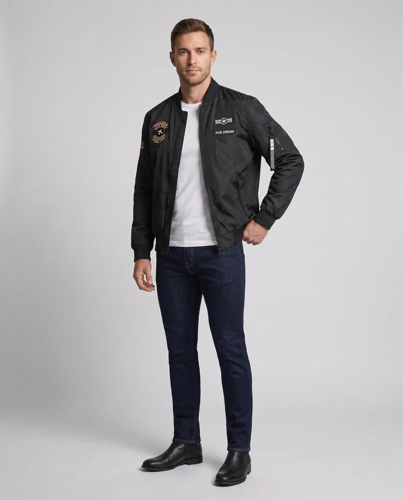 Herren Leichte Flieger-Bomberjacke mit Patch-Details, Ärmeltasche und wasserabweisender Nylonoberfläche Nord Taschen