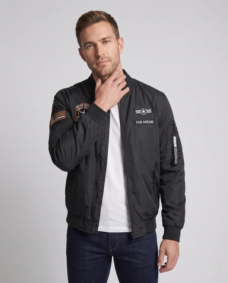 Herren Leichte Flieger-Bomberjacke mit Patch-Details, Ärmeltasche und wasserabweisender Nylonoberfläche Nord Taschen