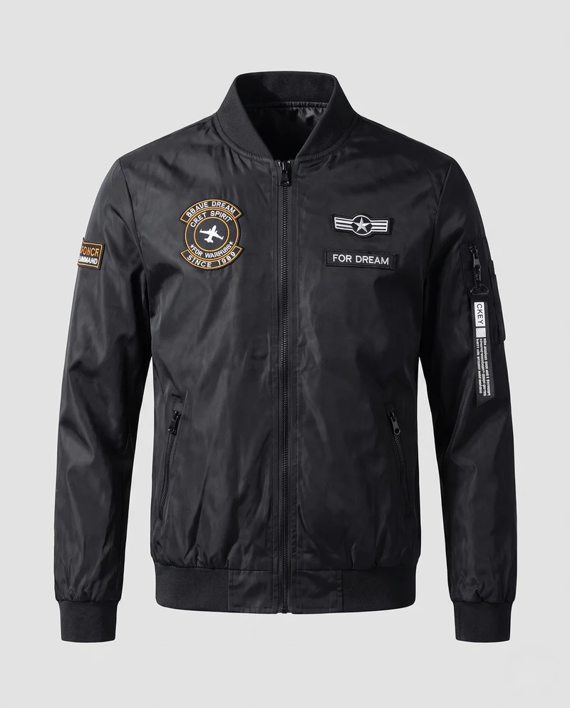 Herren Leichte Flieger-Bomberjacke mit Patch-Details, Ärmeltasche und wasserabweisender Nylonoberfläche Nord Taschen