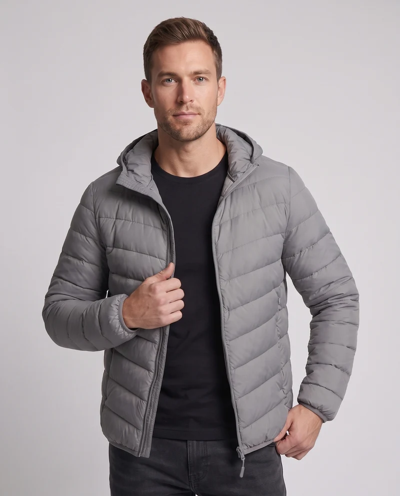 Herren Leichte gesteppte Kapuzen-Quiltjacke mit Chevron‑Steppung und winddichter Außenlage Nord Taschen