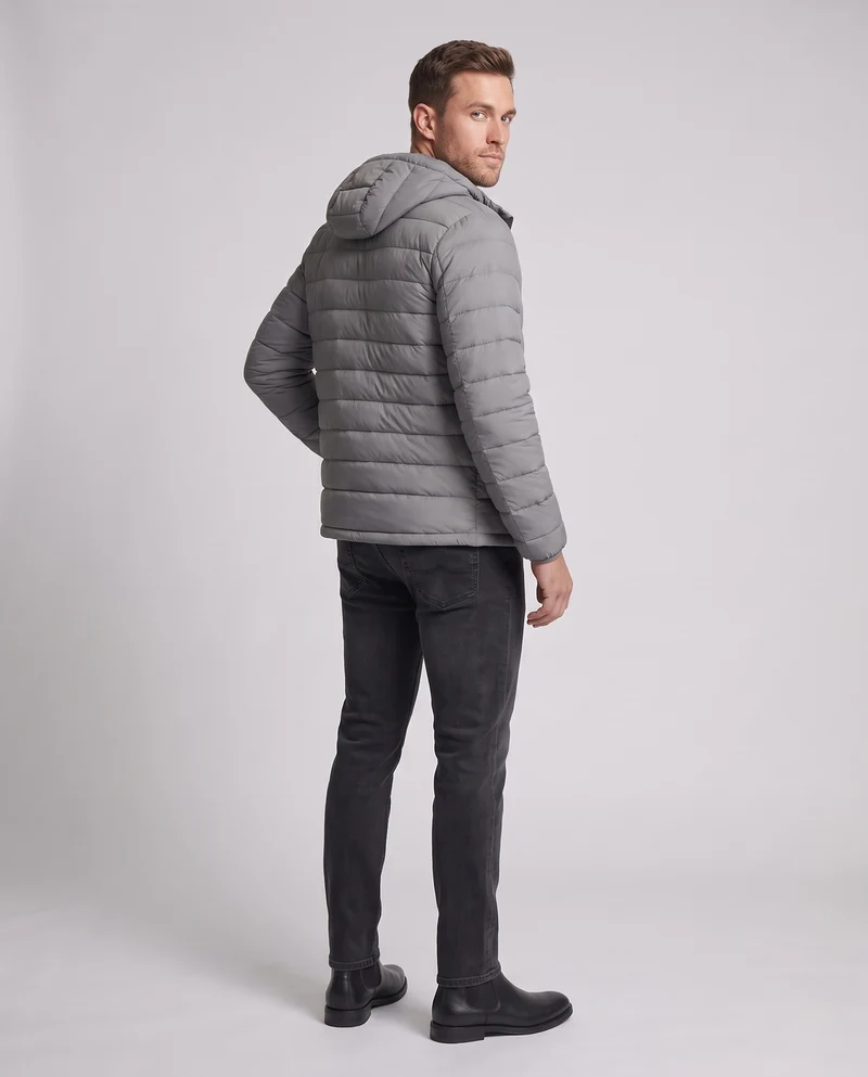 Herren Leichte gesteppte Kapuzen-Quiltjacke mit Chevron‑Steppung und winddichter Außenlage Nord Taschen