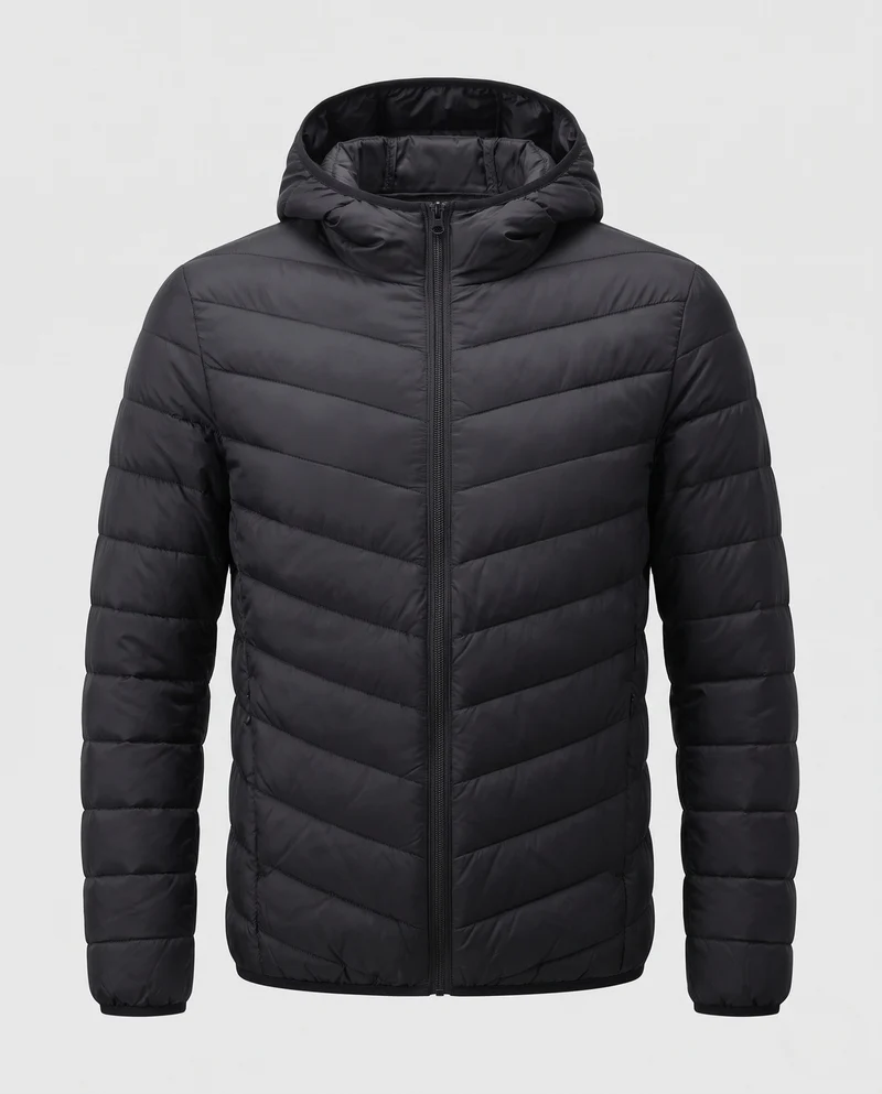 Herren Leichte gesteppte Kapuzen-Quiltjacke mit Chevron‑Steppung und winddichter Außenlage Nord Taschen