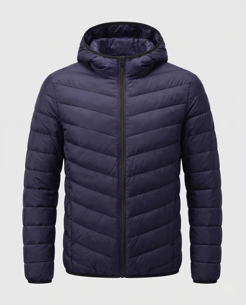 Herren Leichte gesteppte Kapuzen-Quiltjacke mit Chevron‑Steppung und winddichter Außenlage Nord Taschen
