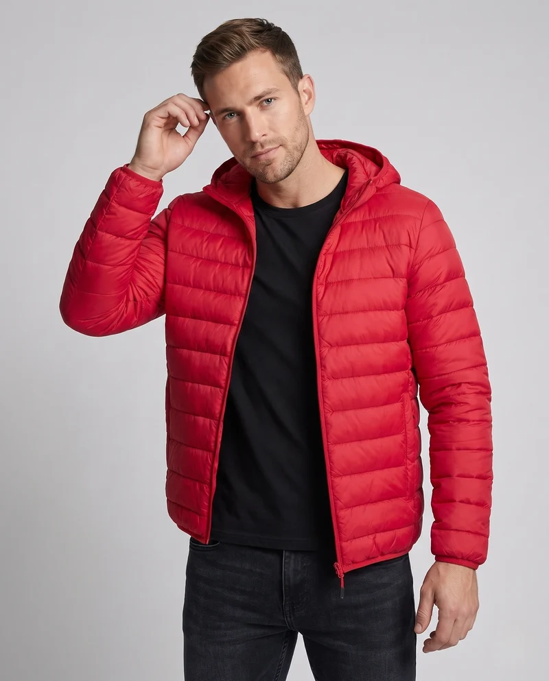 Herren Leichte gesteppte Kapuzenjacke mit Thermoisolierung und windabweisender Mikrofaser Nord Taschen