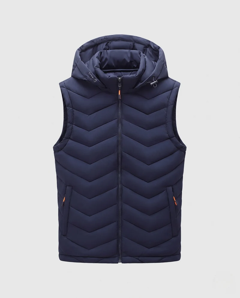 Herren Leichte gesteppte Kapuzenweste mit Chevron-Steppung, winddichter Außenlage und Reißverschlusstaschen Nord Taschen