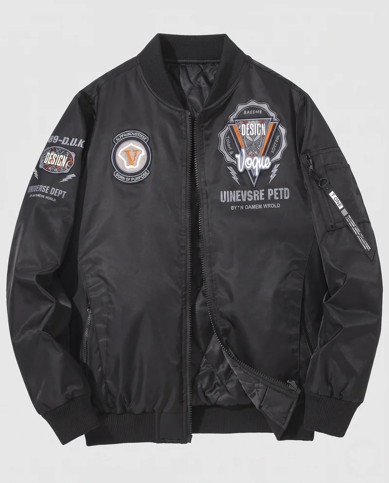 Herren Leichte Nylon-Bomberjacke mit Badge‑Prints, Ärmeltasche und gesteppter Thermofütterung Nord Taschen